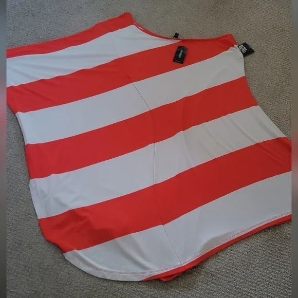 NWT Express Red & Beige Striped One Shoulder Dress - Picture 10 of 10